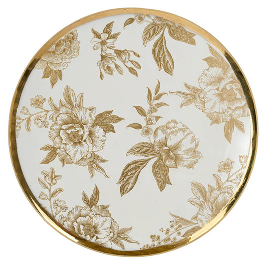 Gold Delft Ceramic Trinket Box with floral design and gold lid displayed beside decorative home accents.