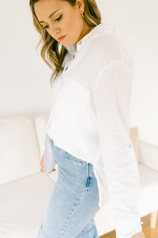 Southern White Button Down Relaxed Top