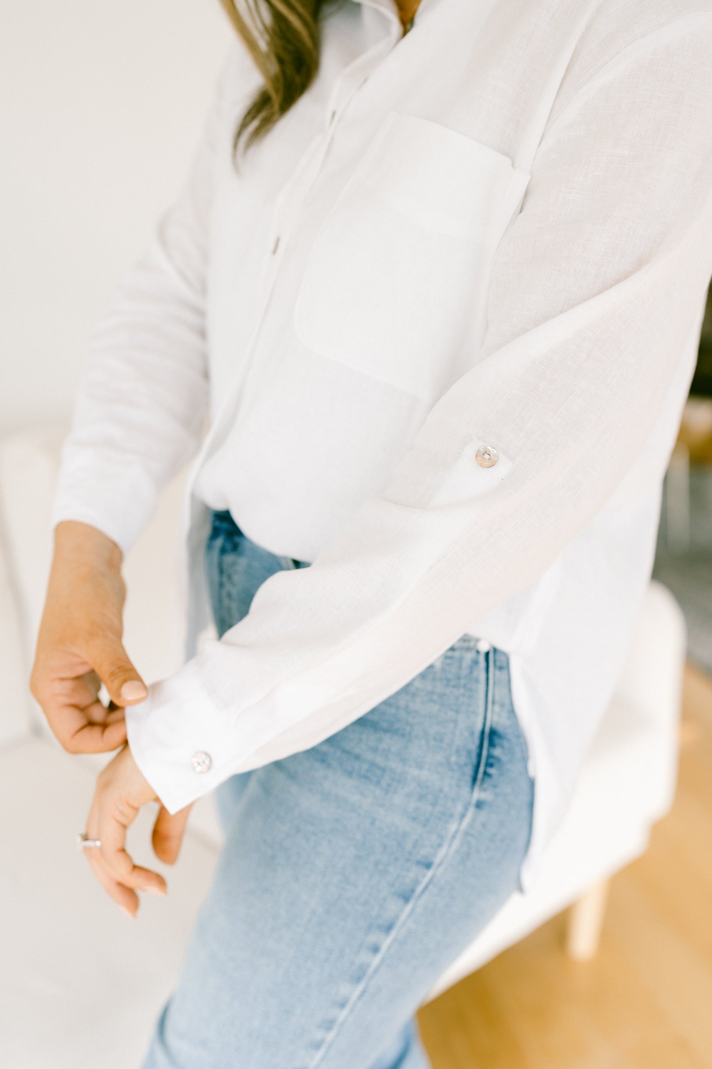 Southern White Button Down Relaxed Top