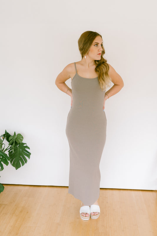 Burnt Taupe Ribbed Dress