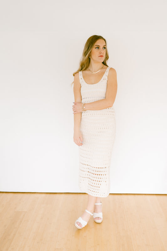 Luminous Lace Sheer Crochet High Waist Midi Skirt