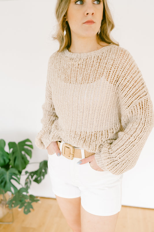 Natural Sheer Knit Pullover Sweater