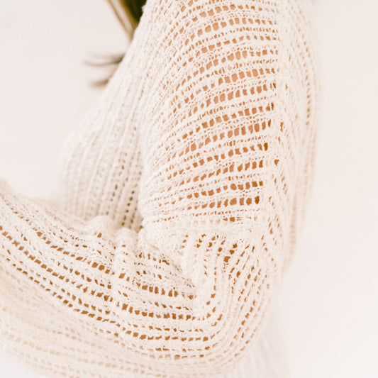 Cream Sheer Knit Pullover Sweater