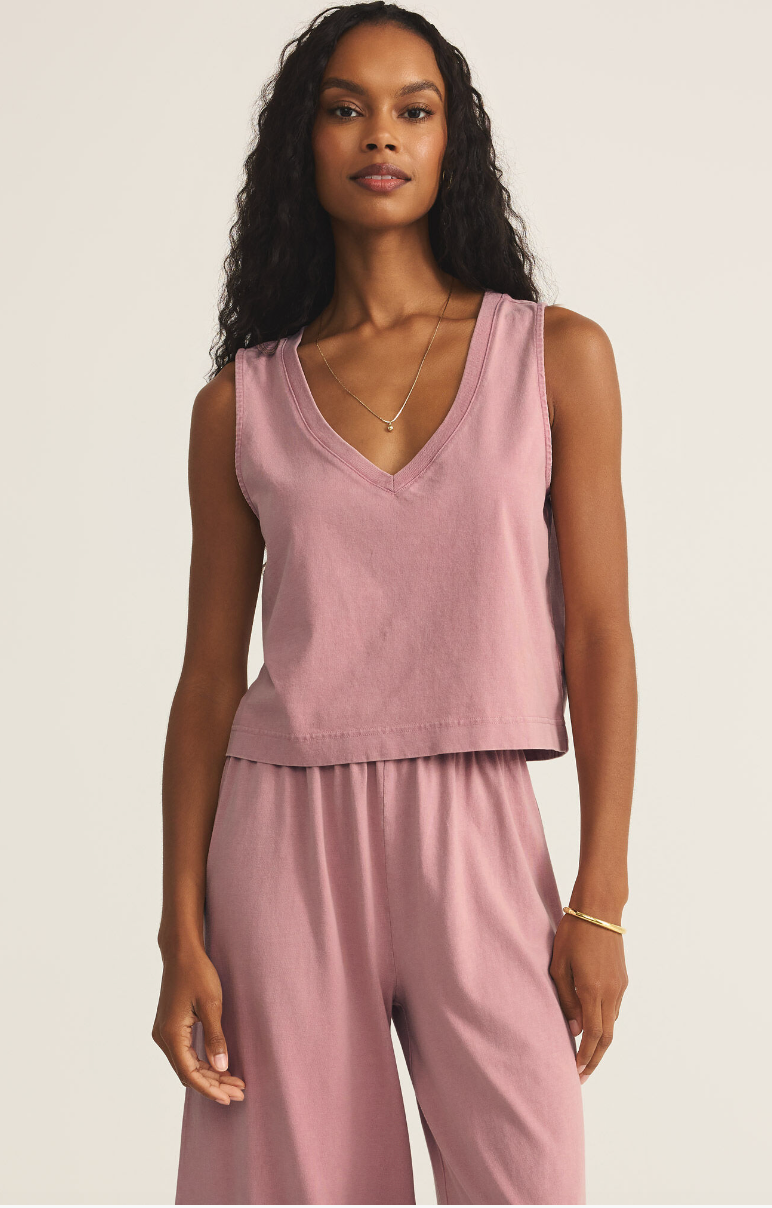 Z Supply-Sloane V-Neck Top – Pink Smoke