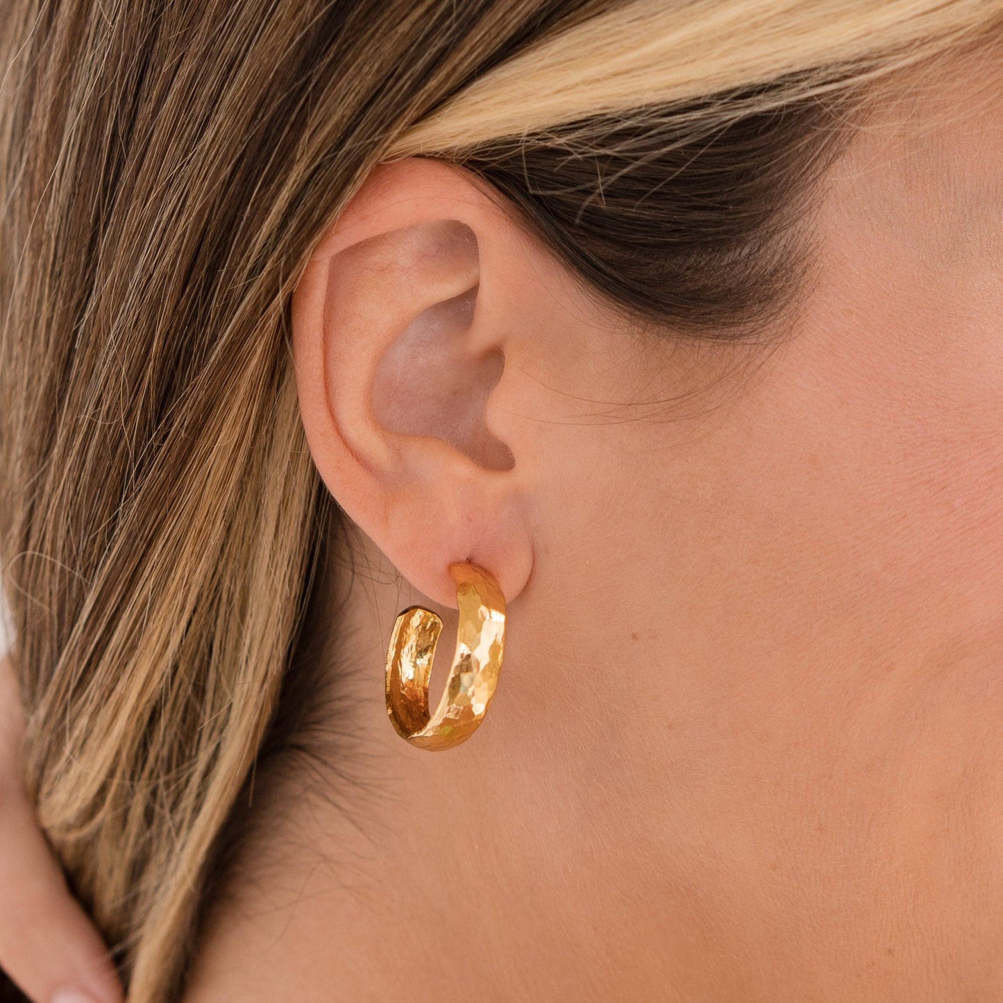 Gold Hammered Hoops