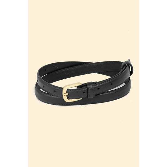 Thin Faux Leather Belt in Black