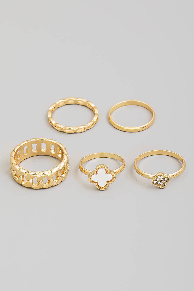 Golden Clover Chain Ring Set