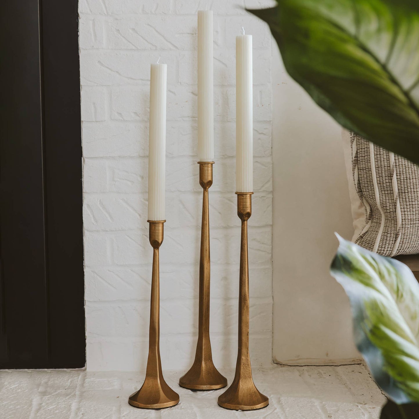 Gold Cast Iron Taper Candle Holders – Set of 3