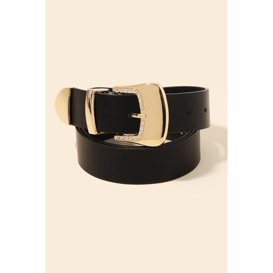 Rhinestone Trim Buckle Faux Leather Belt in Gold and Black