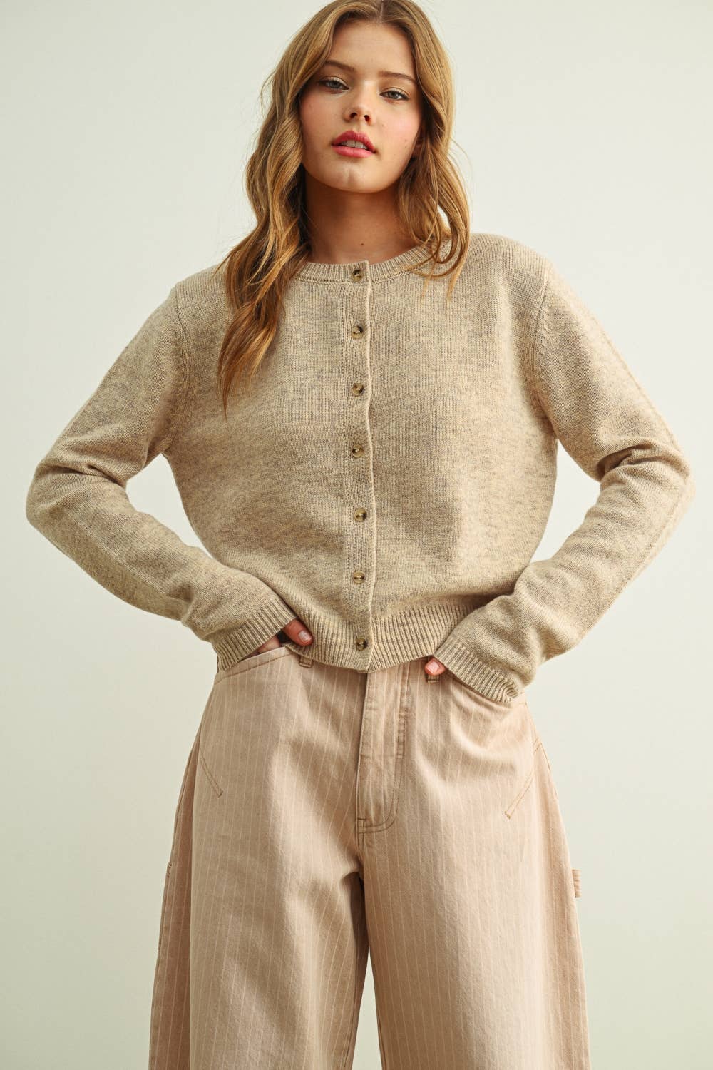 Beige Button Front Cardigan
