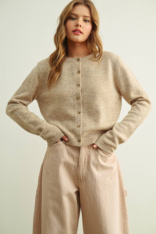 Beige Button Front Cardigan
