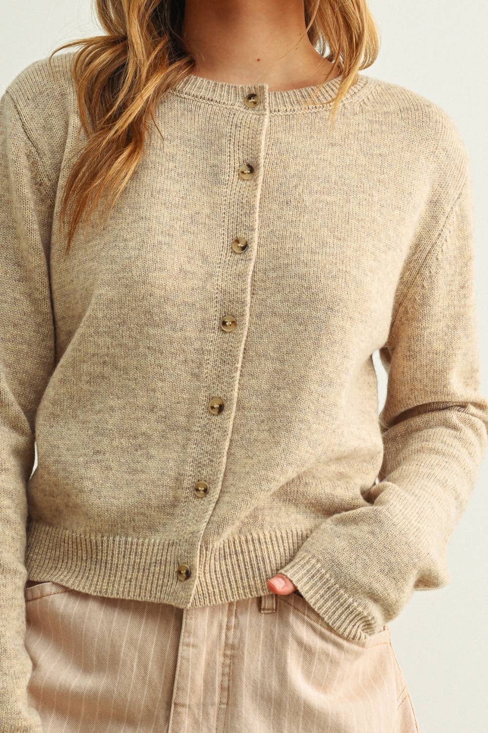 Beige Button Front Cardigan