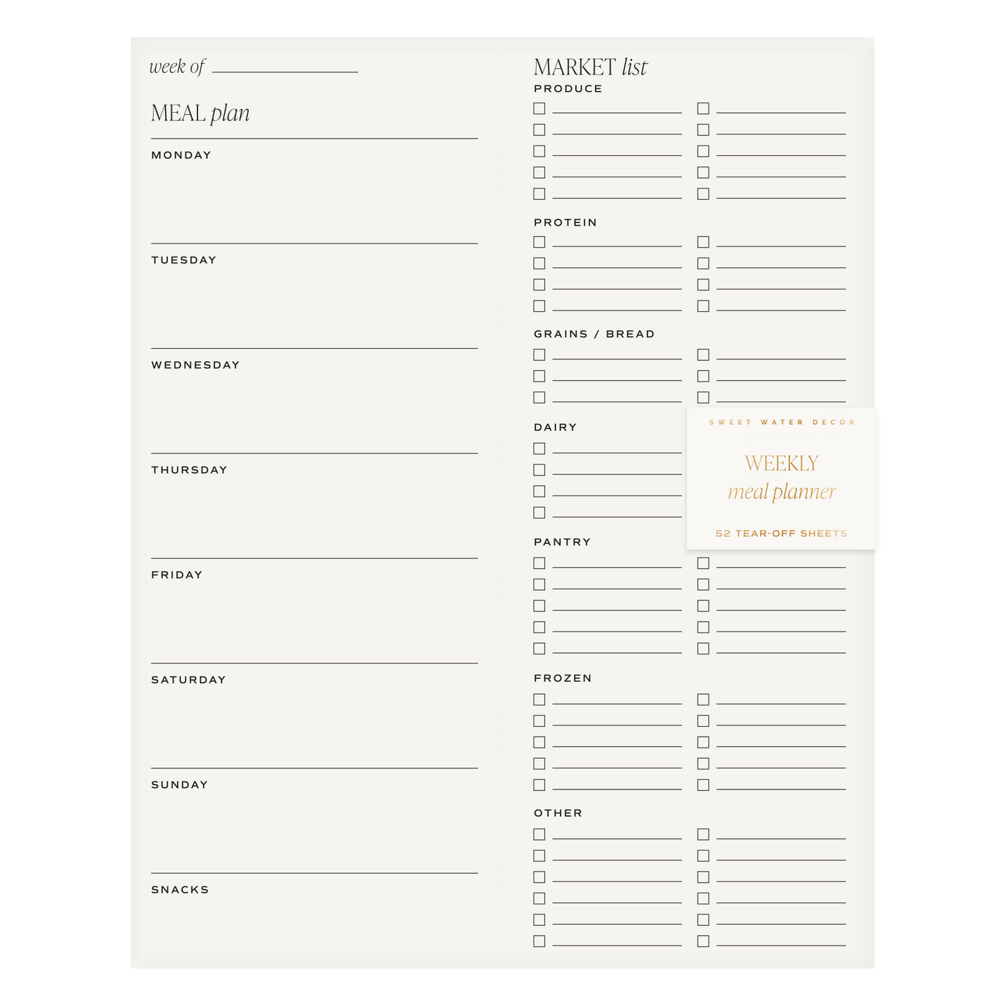Weekly Meal Planning Notepad