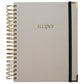 Cookbook with 'recipes' on the cover, gold spiral binding, and black band.