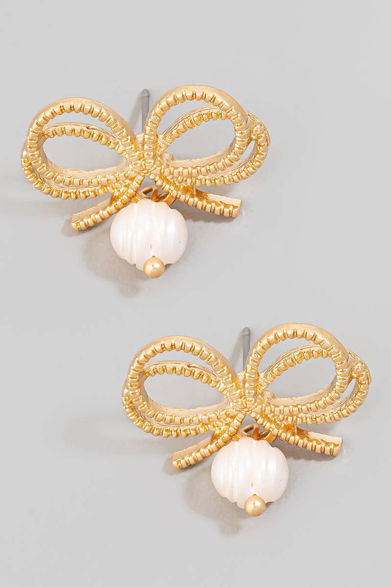 Ribbon Pearl Studs