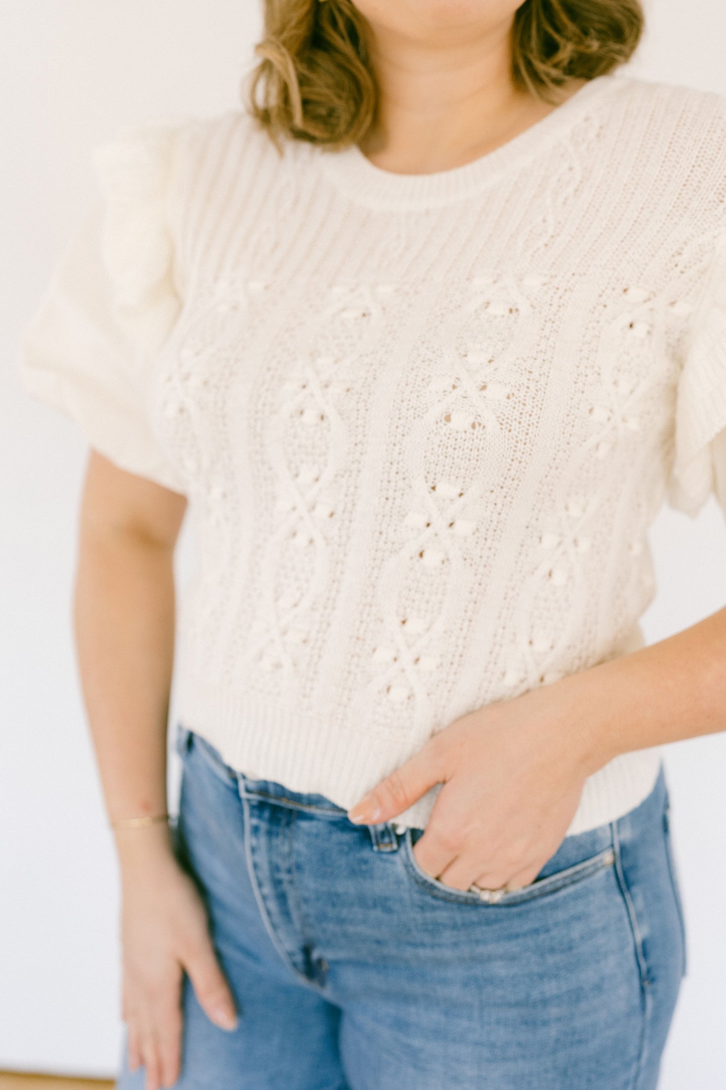 Round Neck Bubble Short Sleeve Sweater