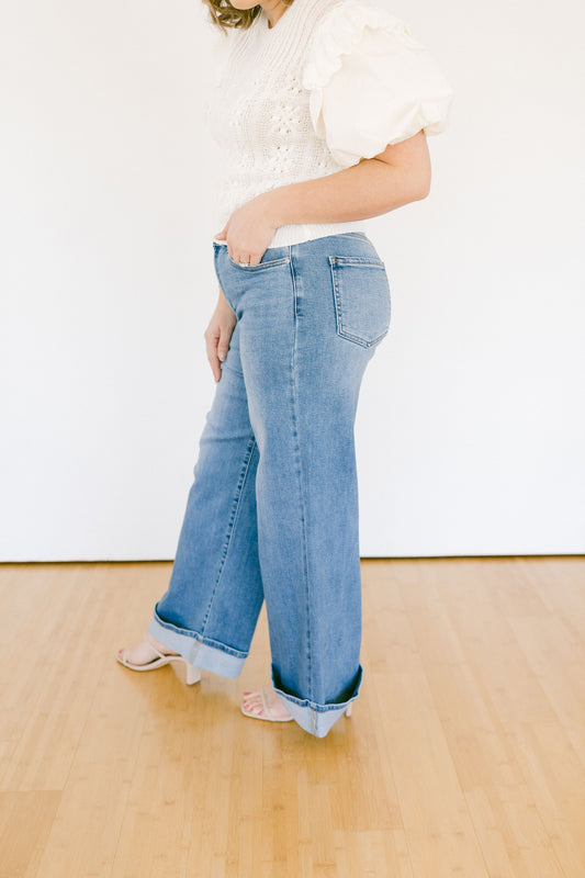 Cuffed Palazzo Jeans