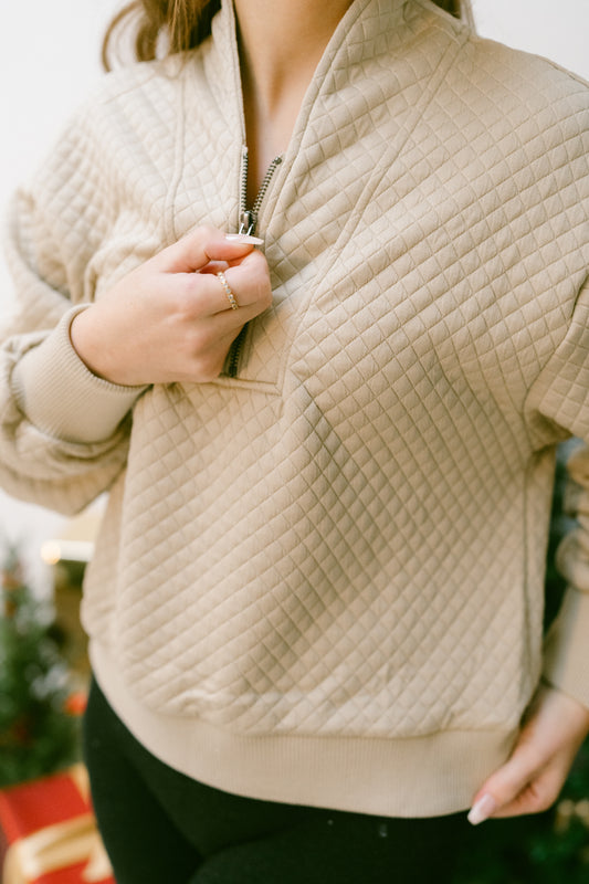 Warm Tan Quilt Half-Zip