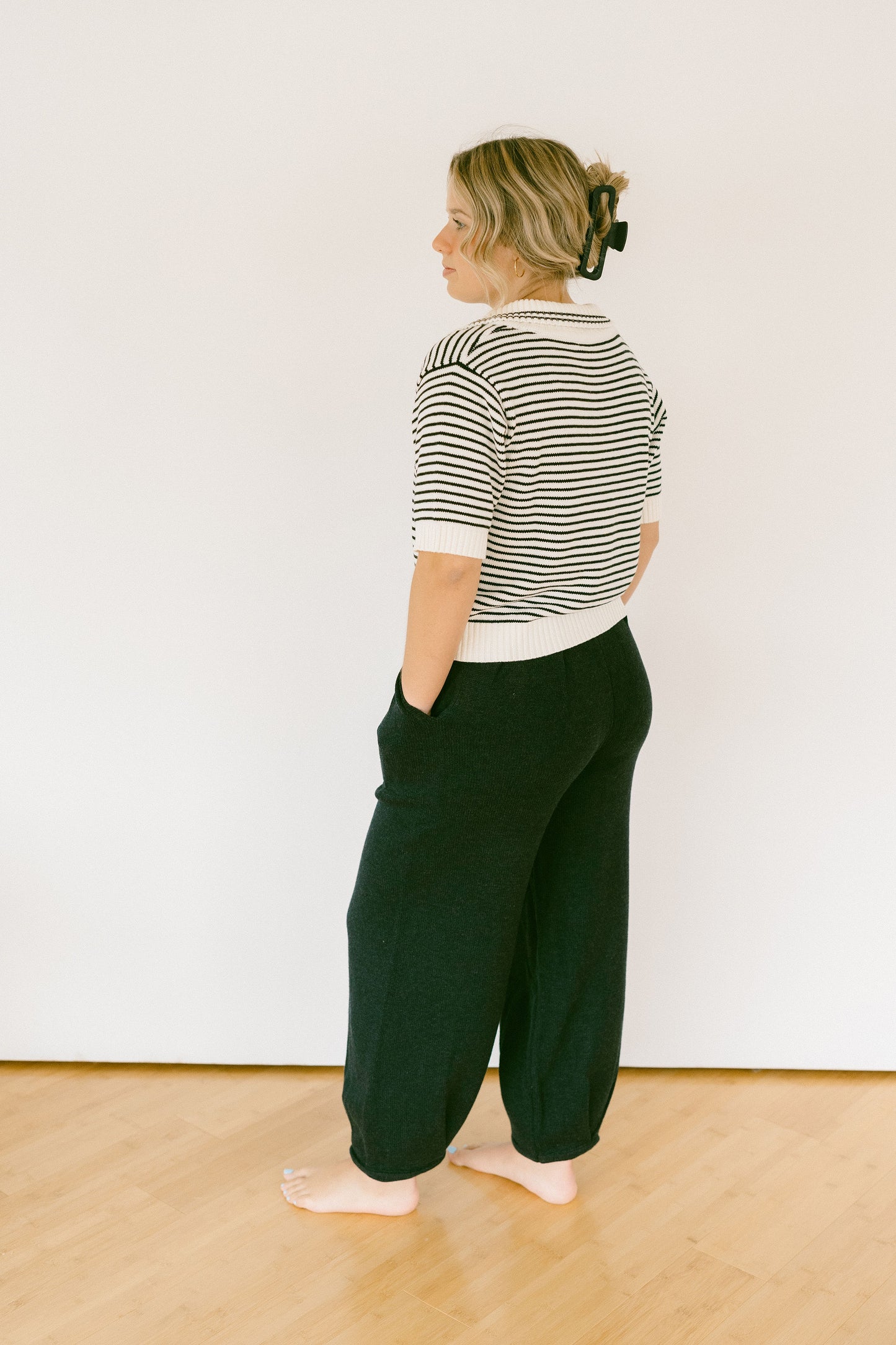 Pleated Charcoal Bottom Detail Knitted Pants