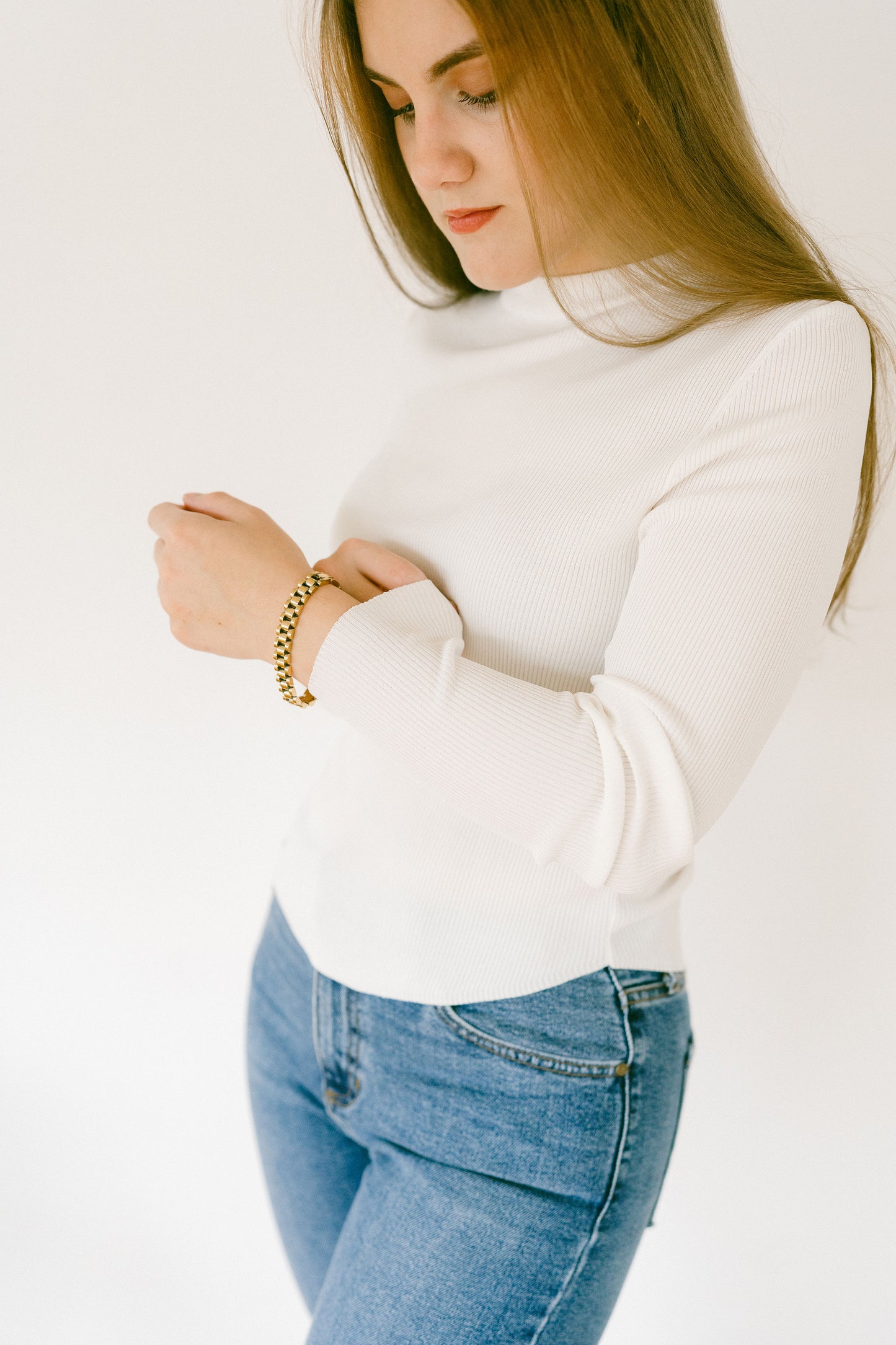 White Ribbed Long Sleeve Basic Top