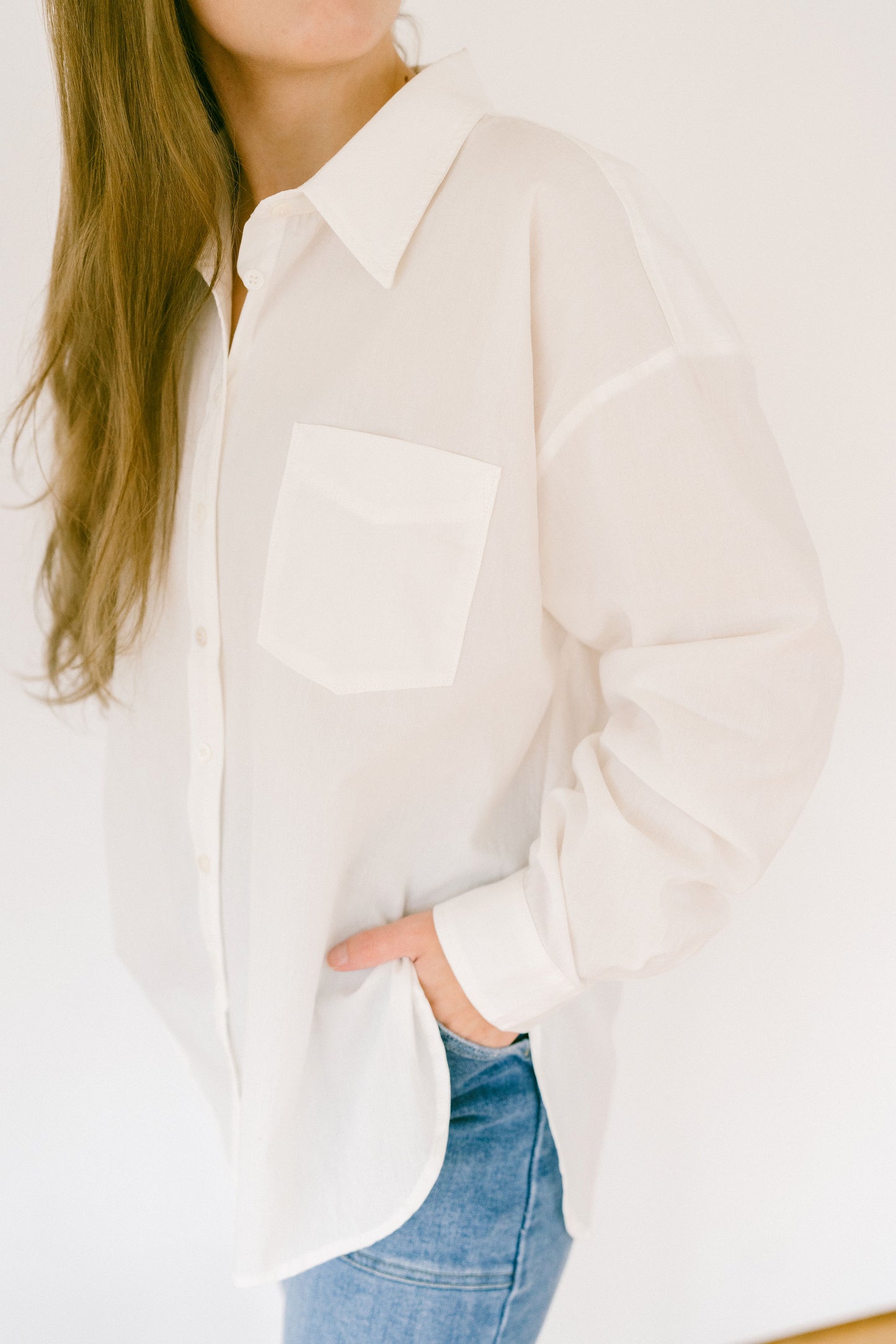 Oversized Button-Up Shirt With Pocket