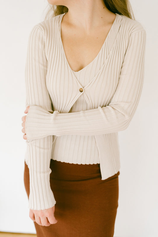 Layer Cardigan & Tank Ribbed Knit Set