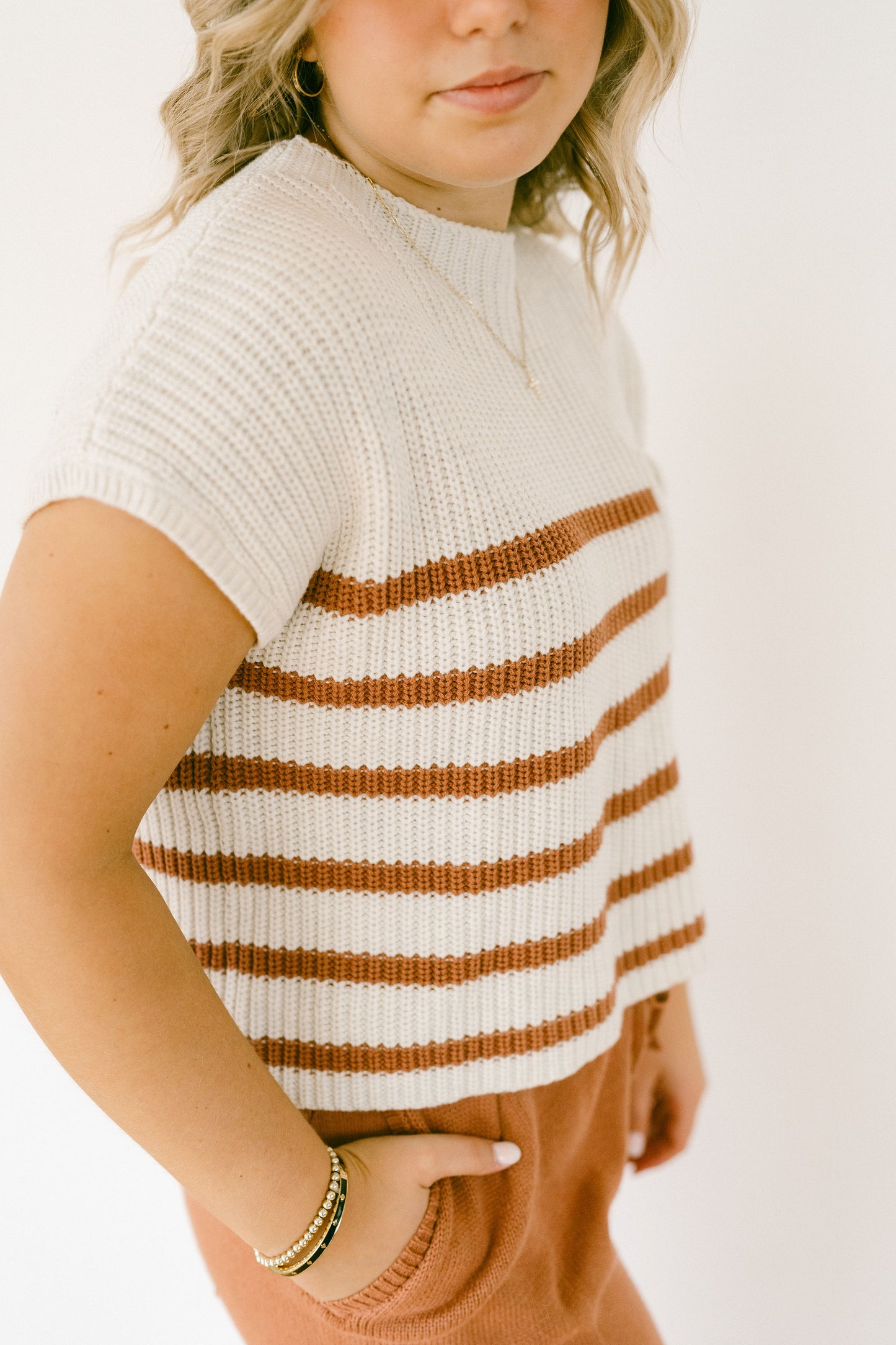 Half Mock Neck Striped Knit Top