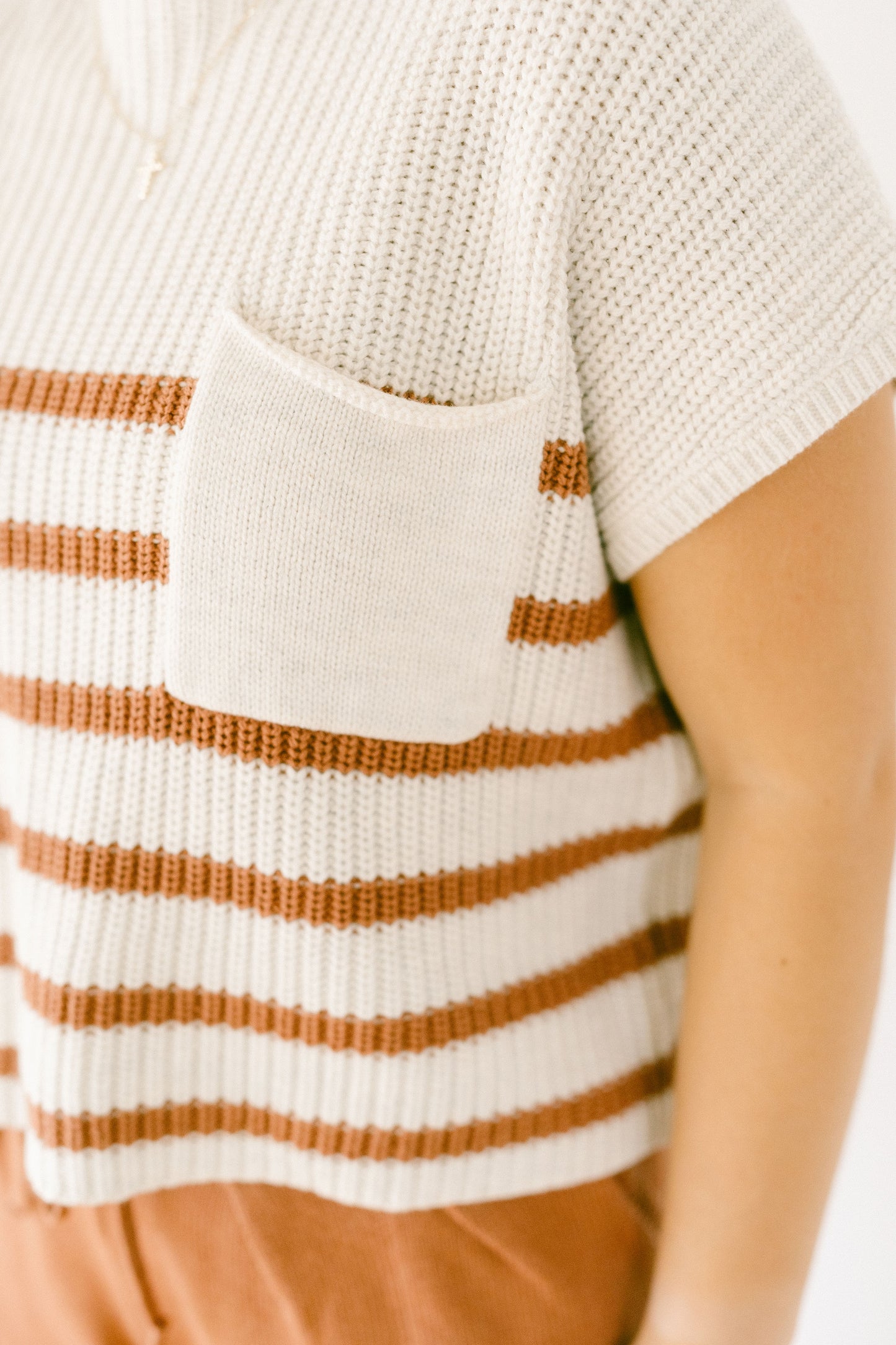 Half Mock Neck Striped Knit Top