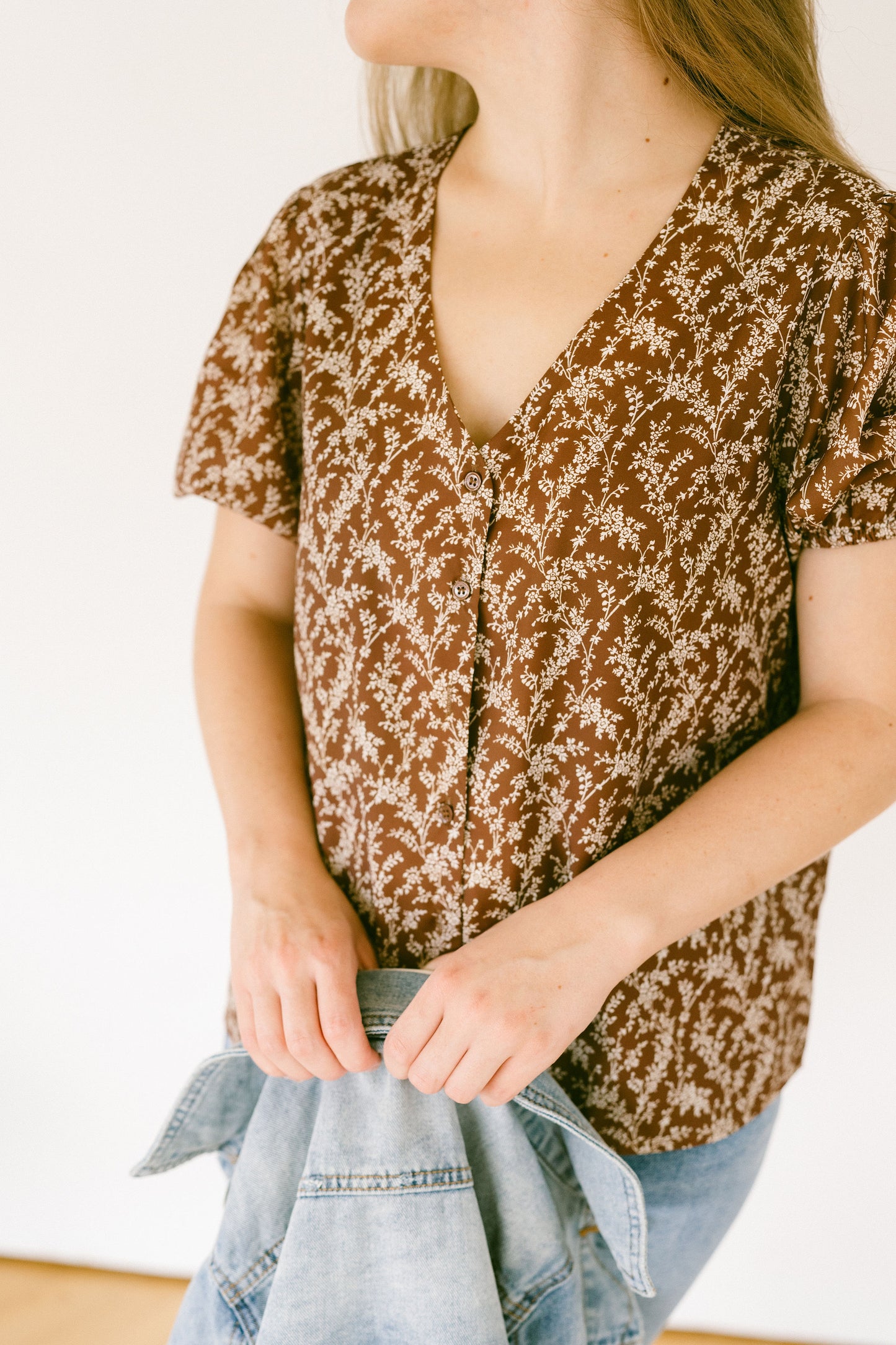 Espresso Foliage Puff Sleeve Blouse