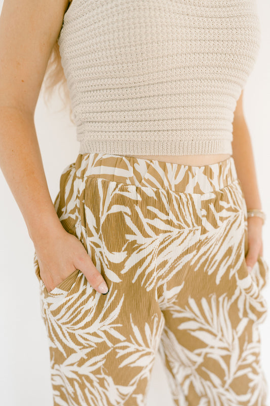 Leaf Print Plisse Pants - FINAL SALE