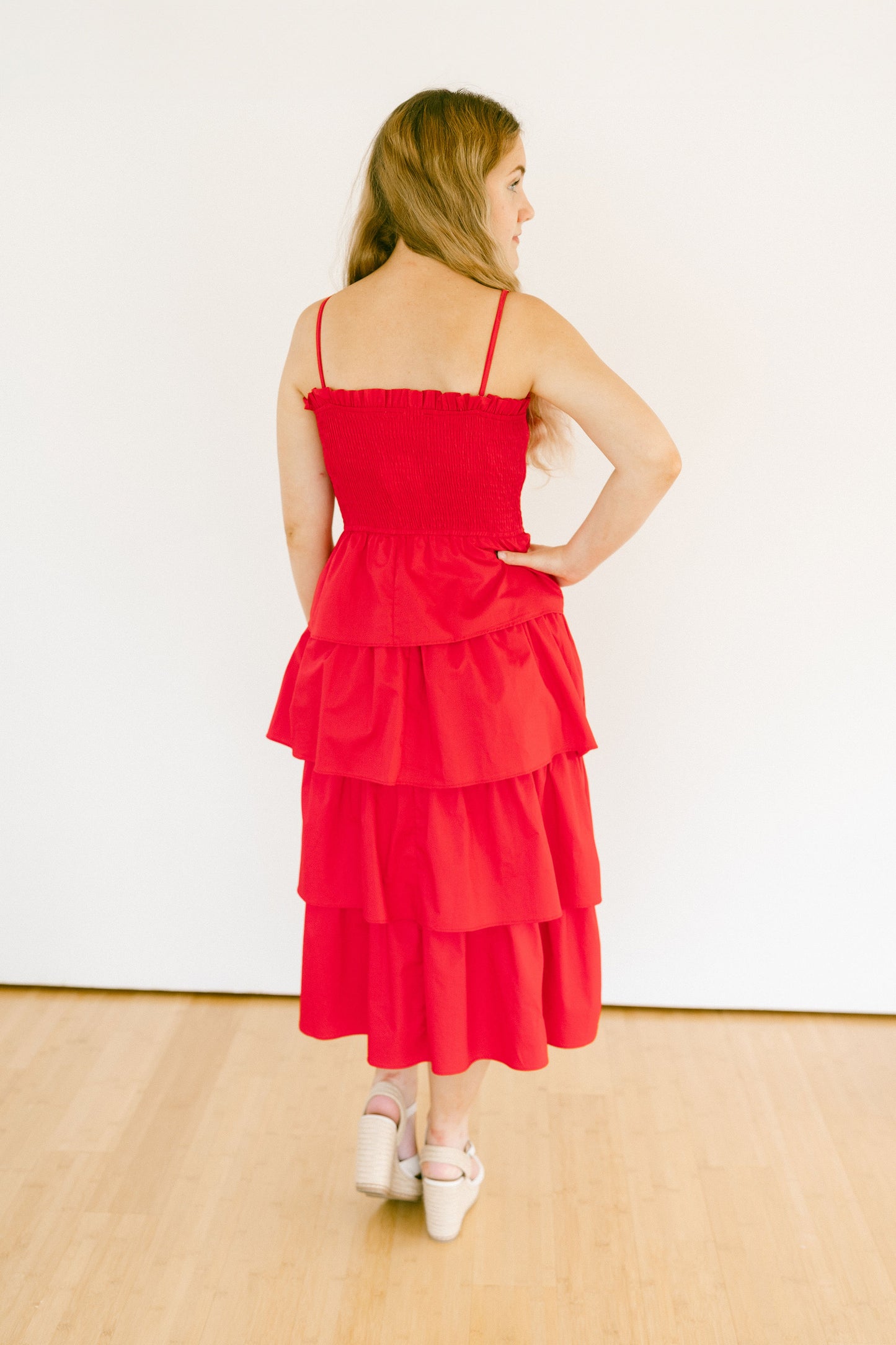 Charming Rose Ruffle Midi Dress
