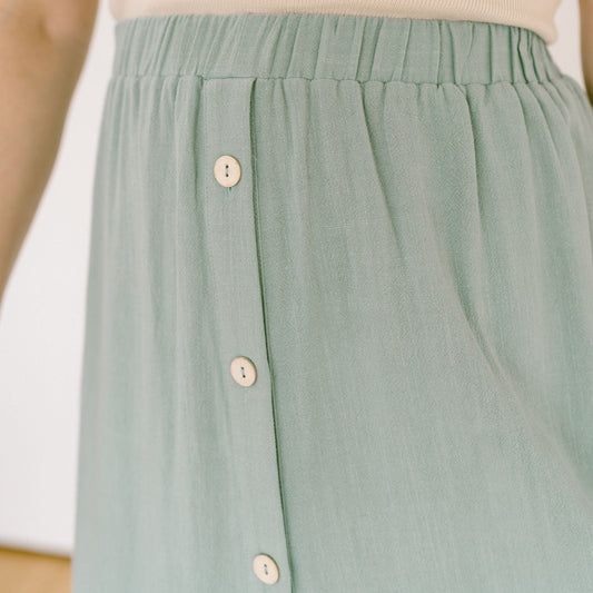 Botanical Midi Skirt W Buttons: SEA FOAM-FINAL SALE