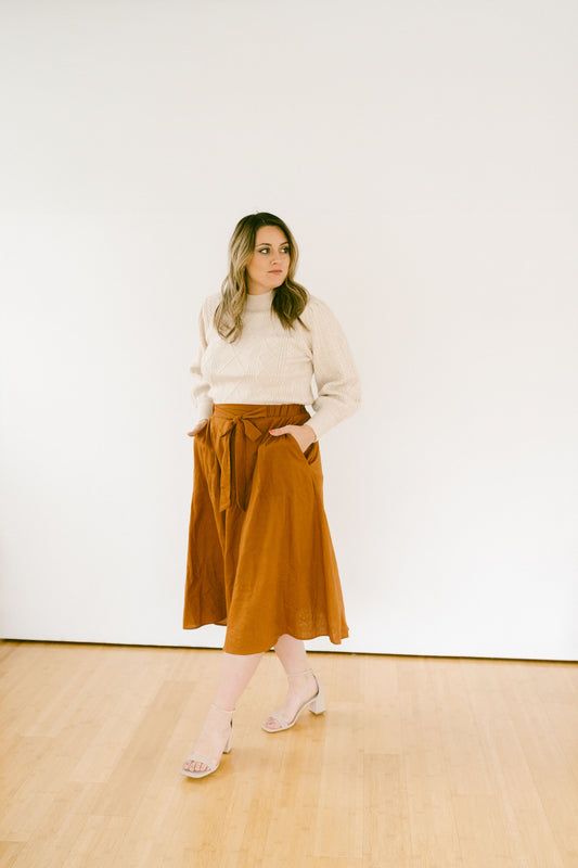 FINAL SALE - Camel Tie Midi Skirt