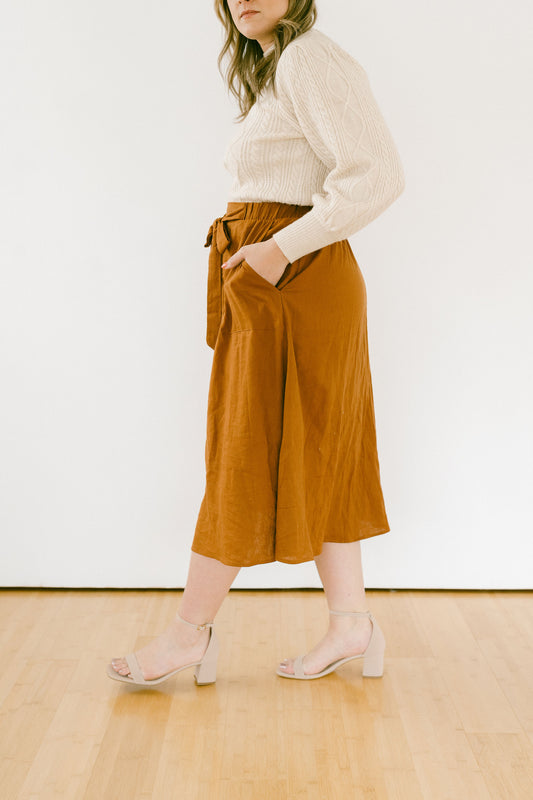 FINAL SALE - Camel Tie Midi Skirt