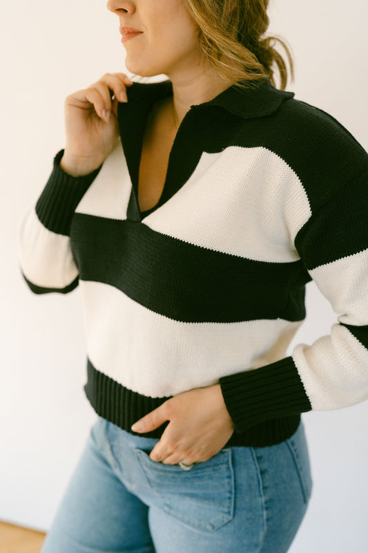 Suave Stripes Navy and White Collared Sweater