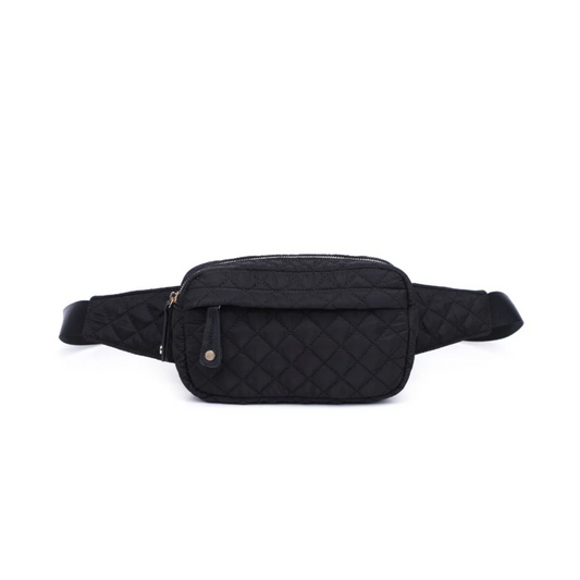 Black Quilted Nylon Belt Bag