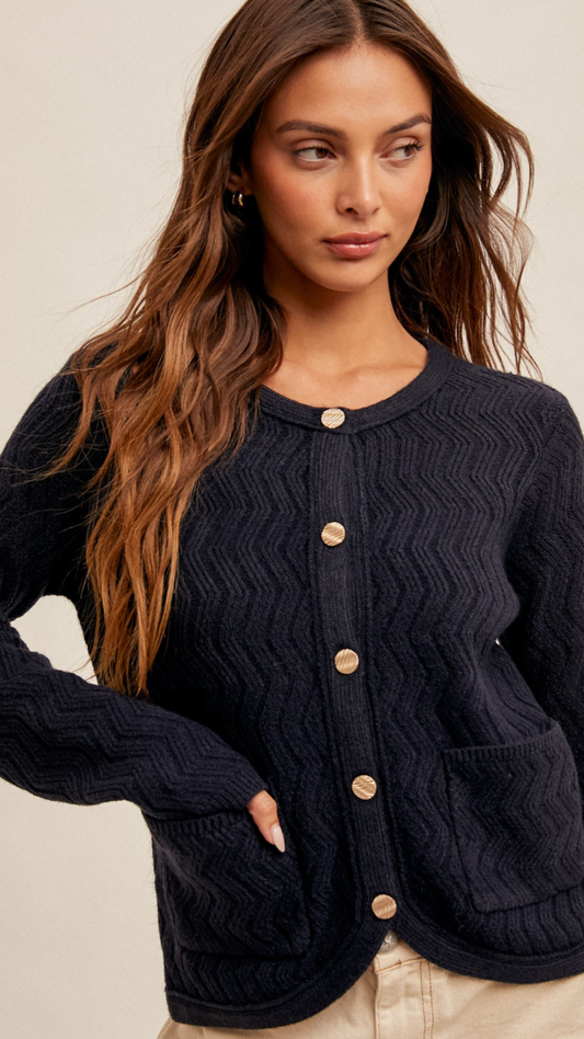 Midnight Chevron Knit Cardigan