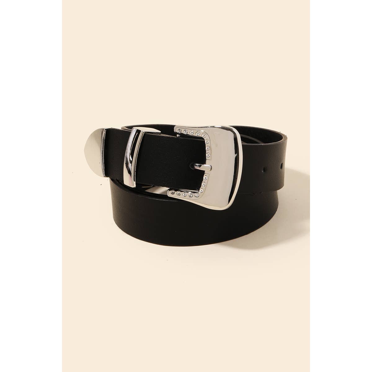Rhinestone Trim Buckle Faux Leather Belt in Gold and Black