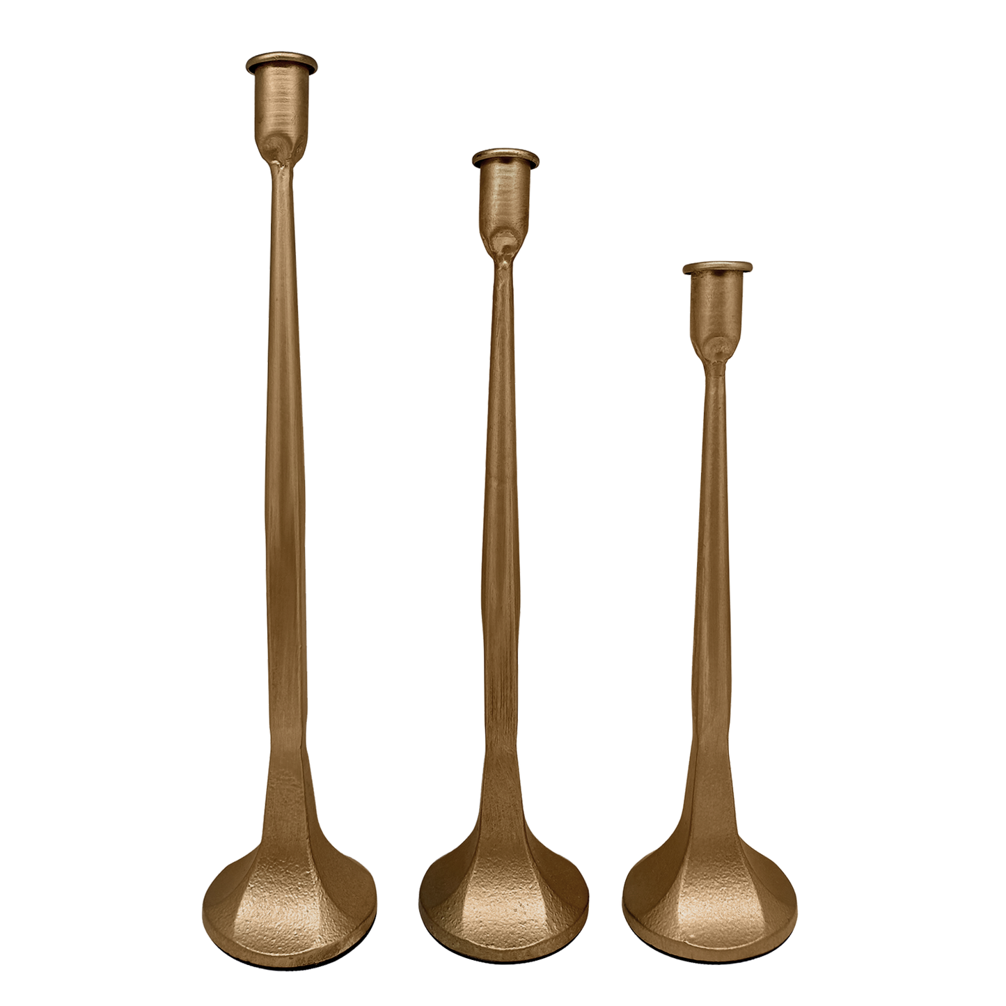 Gold Cast Iron Taper Candle Holders – Set of 3