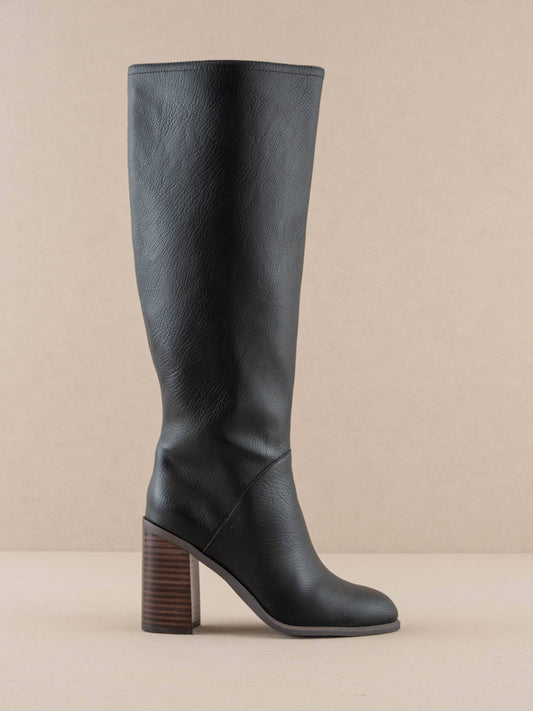 Black Knee High Block Heel Boot