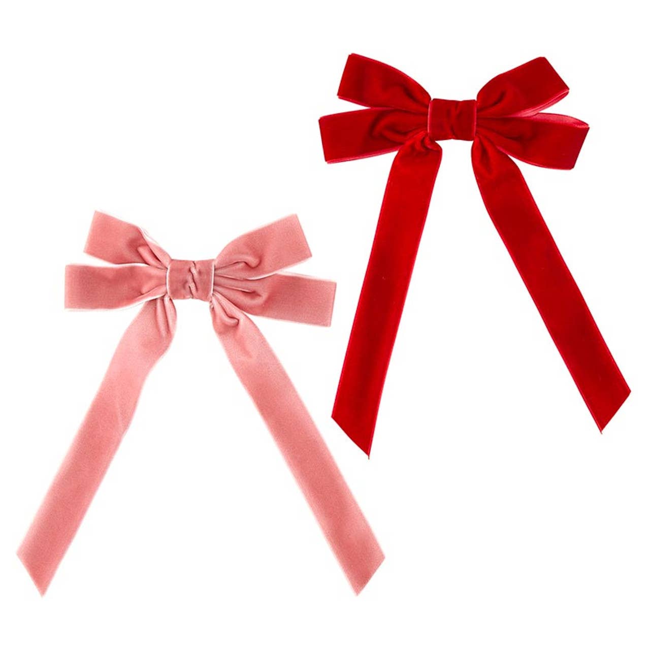 Velvet Bow Clip Set - Blush/Red