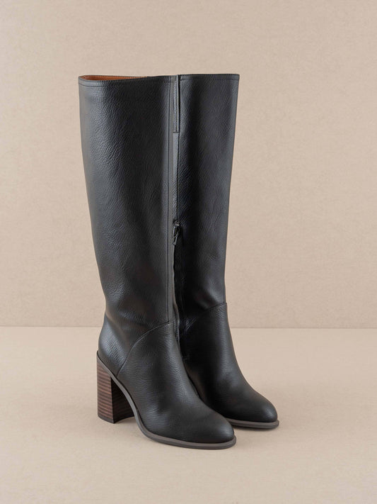 Black Knee High Block Heel Boot