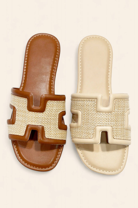 H-Shaped Woven Sandal- Chestnut