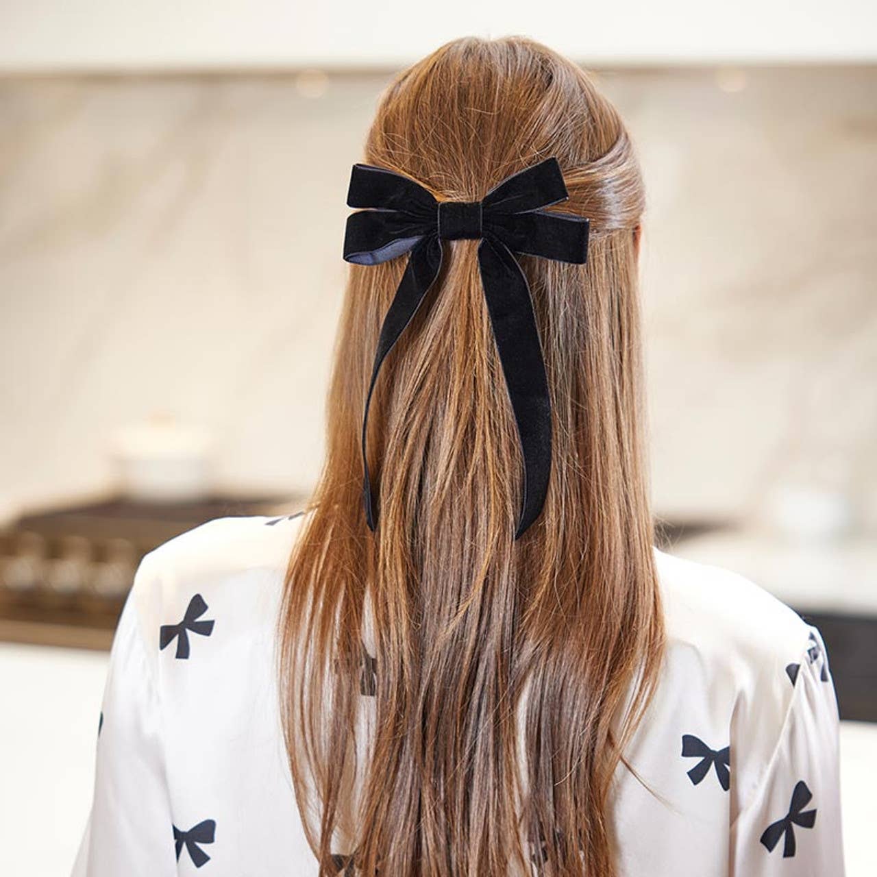 Velvet Bow Clip Set - White/Black