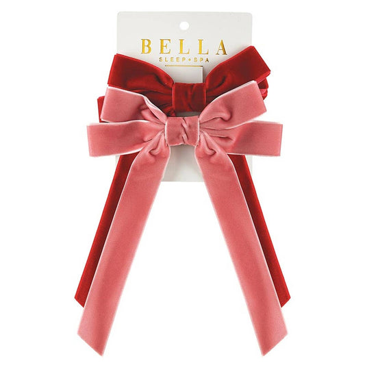 Velvet Bow Clip Set - Blush/Red