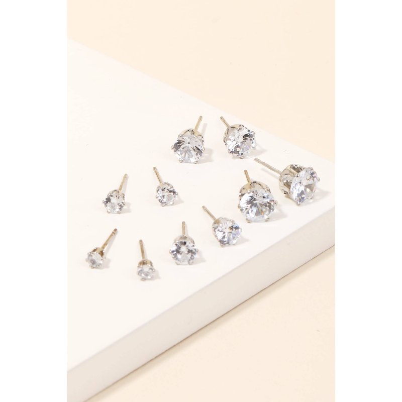 Rhinestone Stud Earrings Silver Set
