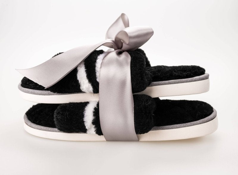 Black and White Cozy Up Wool Slippers